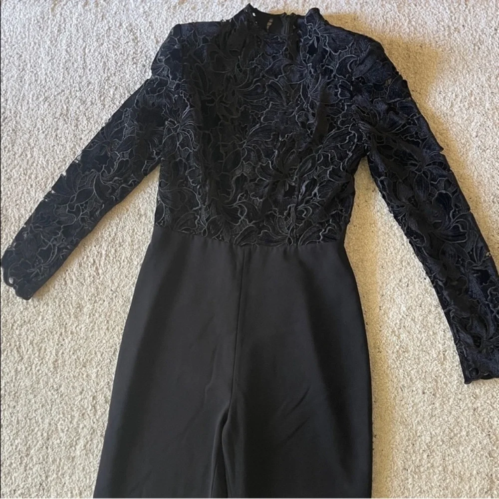 ✨NWT✨Nadine Merabi Eleanor Wide Leg Jumpsuit Black Velvet Long Sleeve Size 12 - Picture 4 of 7